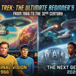 Infographic showing the evolution of Star Trek from the 1966 Original Series to the 2026 Starfleet Academy era.